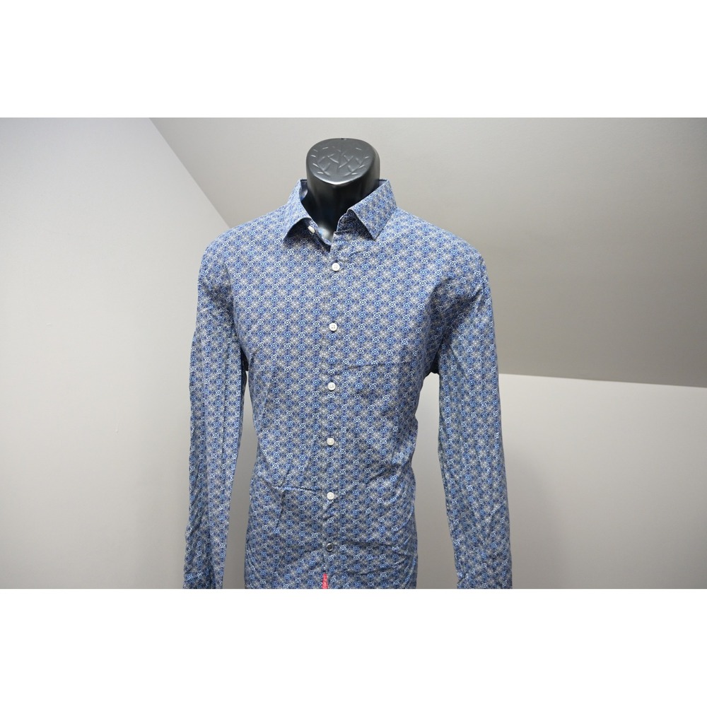 English Laundry Button Down Dress Shirt Mens Large Blue Geometric Tile Excellent